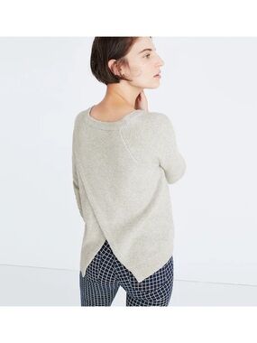 Madewell Gray Open-Back Crew Sweater